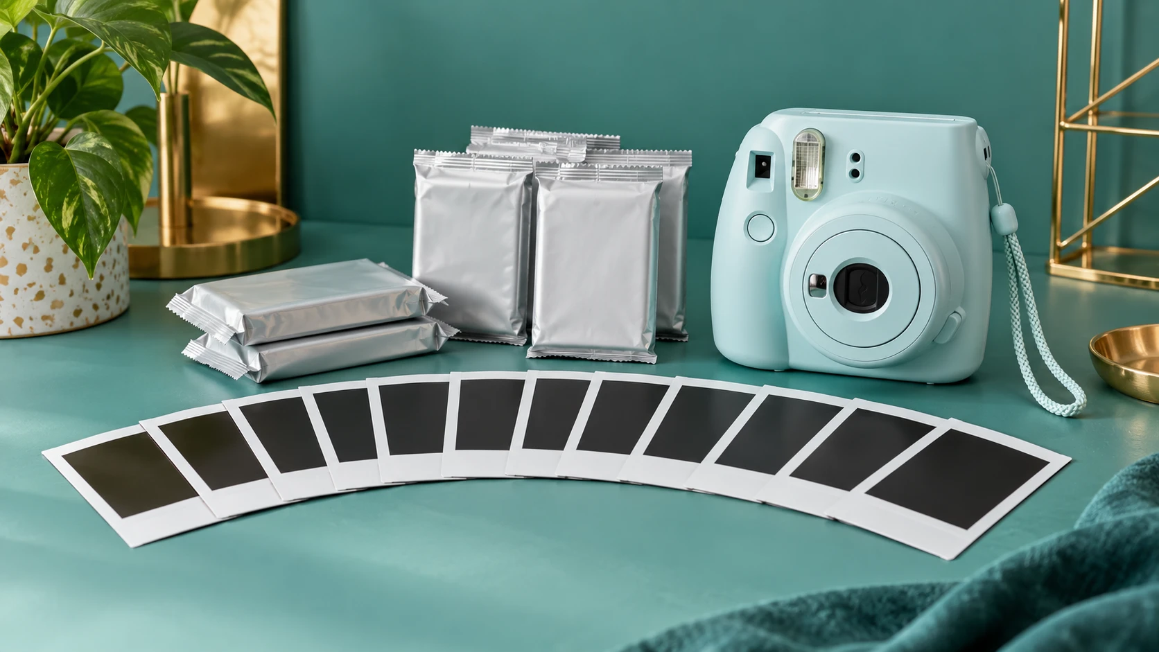 Generic instant film packs, mini prints, and a pastel instant camera